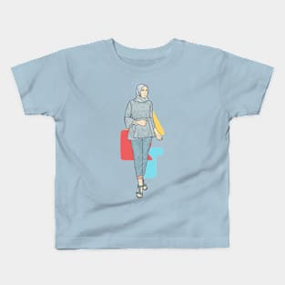 Woman Light Blue Outfit Kids T-Shirt